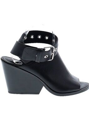 All Saints Black Leather Peep-Toe Ankle-Buckle Wedges